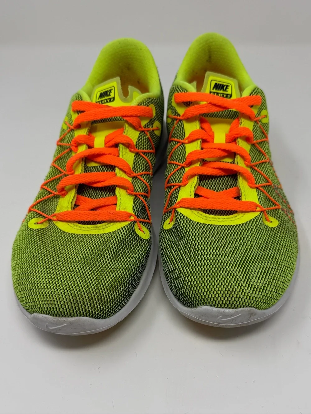 Nike Fury 2 Kids' Neon Green Athletic Sneakers with Orange Accents Sz. 4y